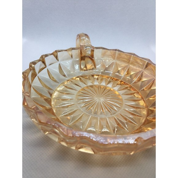 Vtg Carnival Pressed Glass Round Candy Dish Starburst Peach Jeannette Indiana - Picture 3 of 8